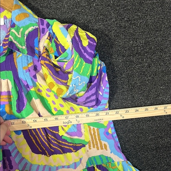 Meet Me In Santorini Colorful Patterned Oversized Puff Sleeves Blouse, Large - Picture 5 of 7